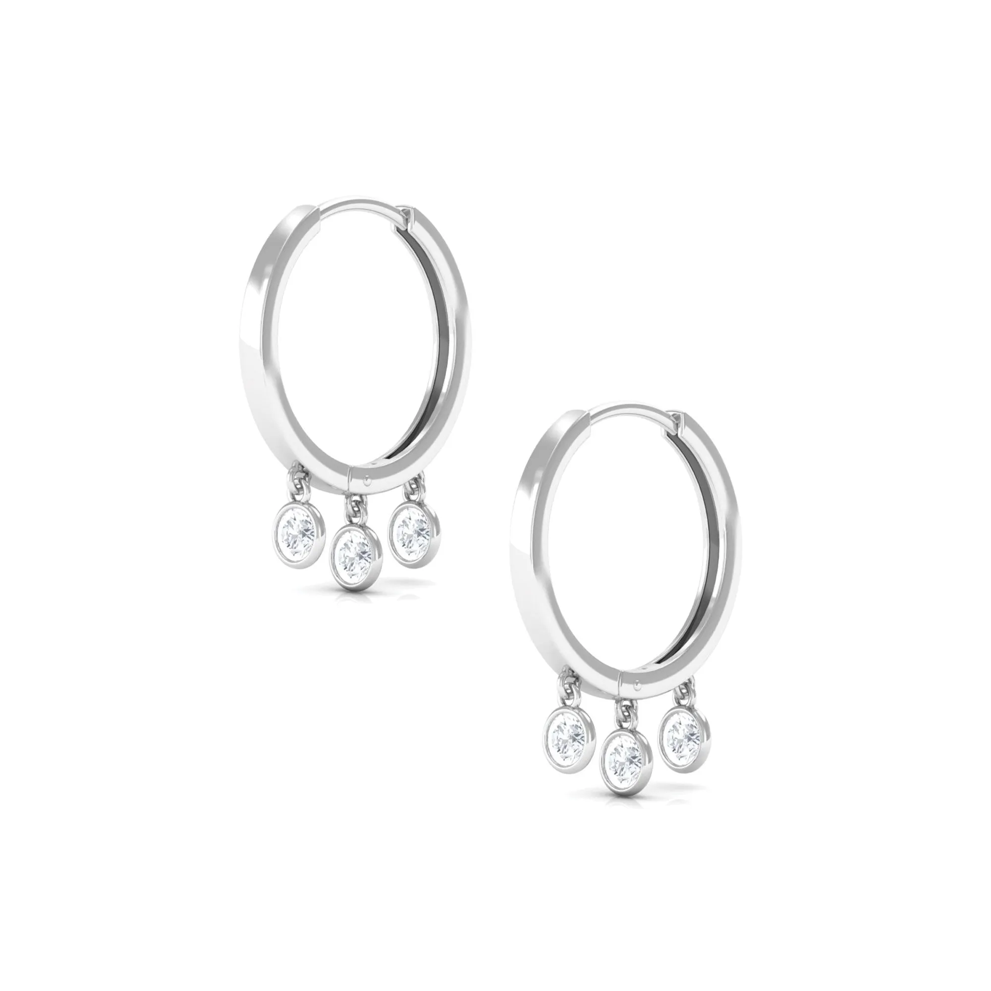 0.75 CT Gold and Diamond Three Stone Hoop Drop Earrings