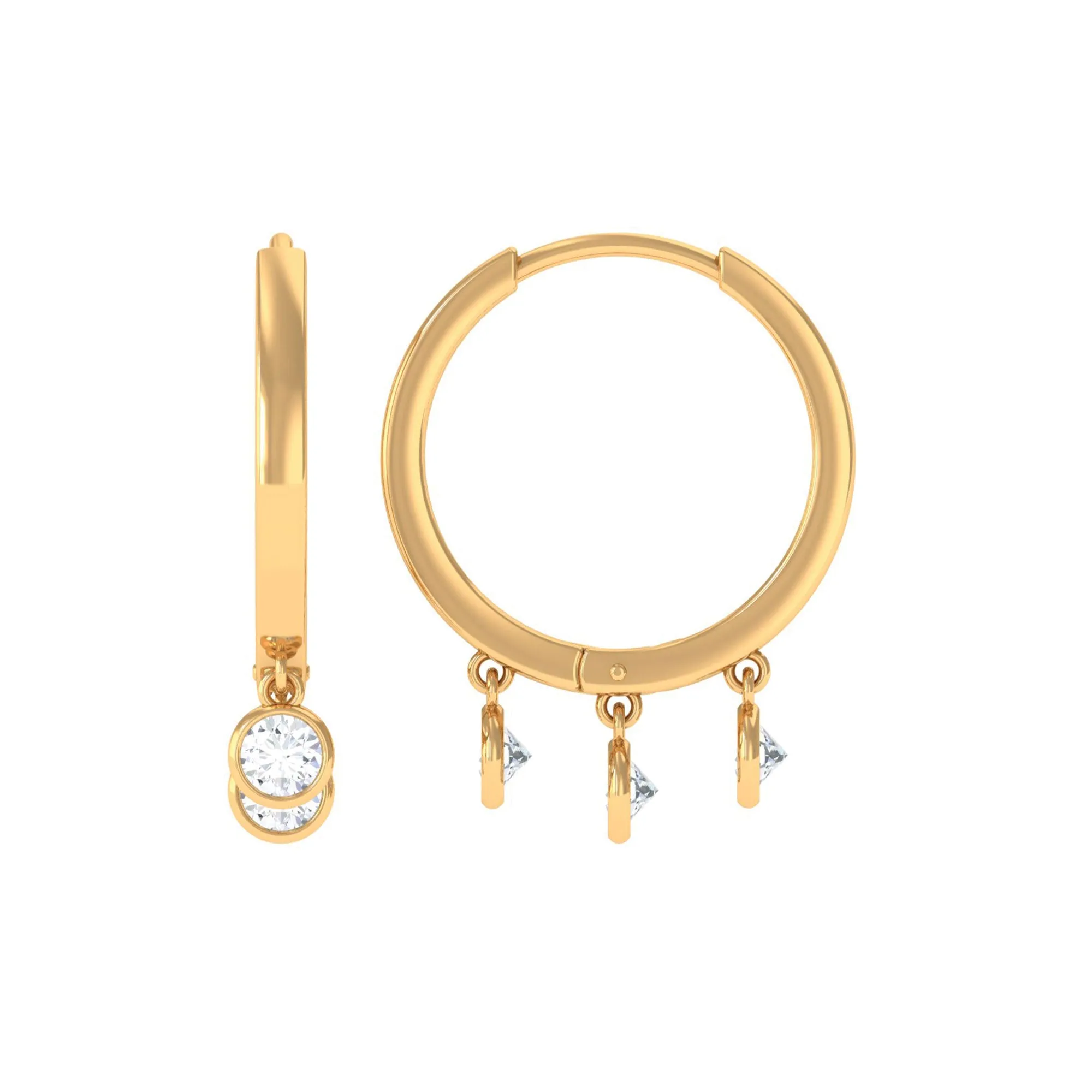 0.75 CT Gold and Diamond Three Stone Hoop Drop Earrings