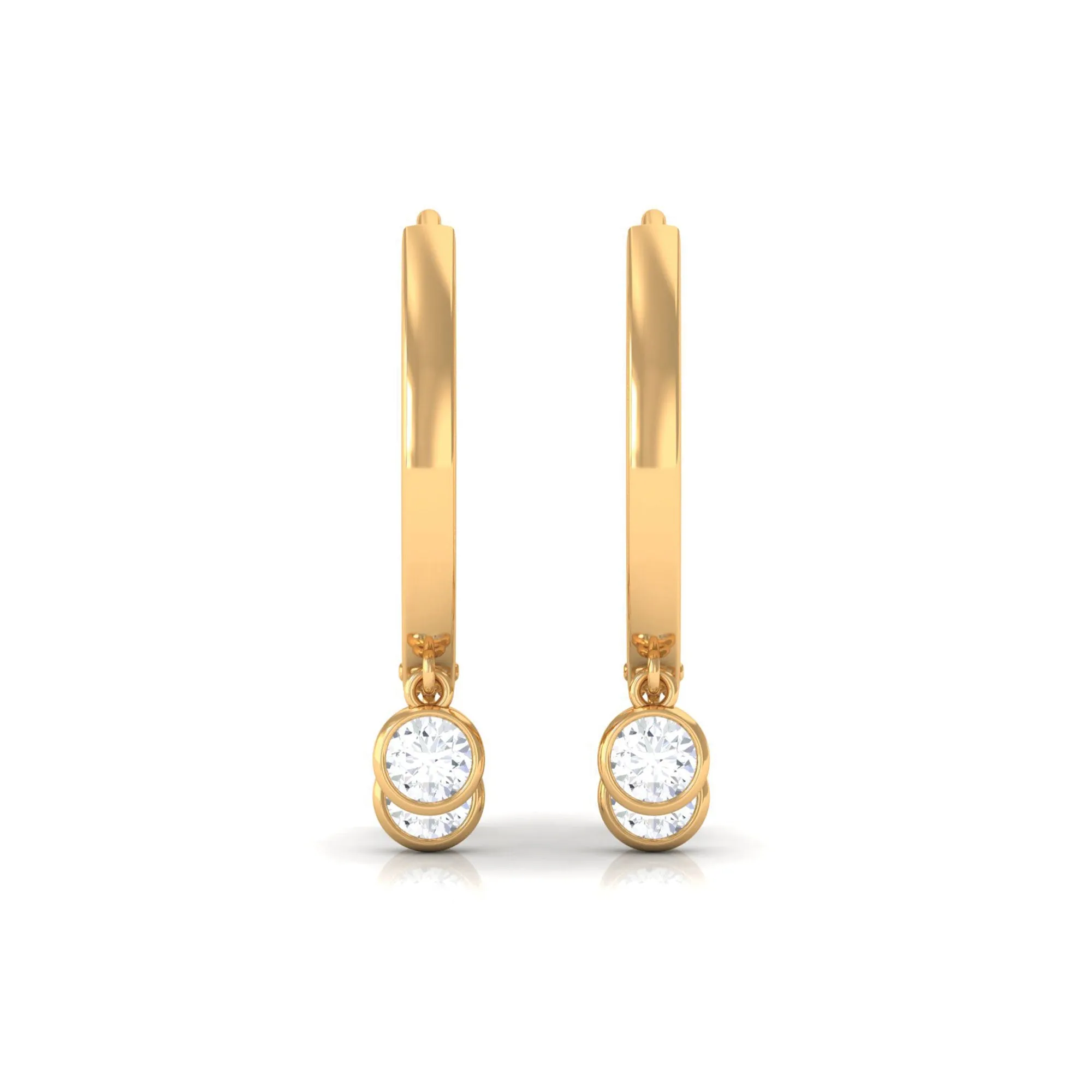 0.75 CT Gold and Diamond Three Stone Hoop Drop Earrings