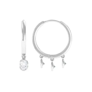 0.75 CT Gold and Diamond Three Stone Hoop Drop Earrings