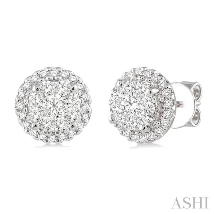 1 Ctw Lovebright Round Cut Diamond Earrings in 14K White Gold