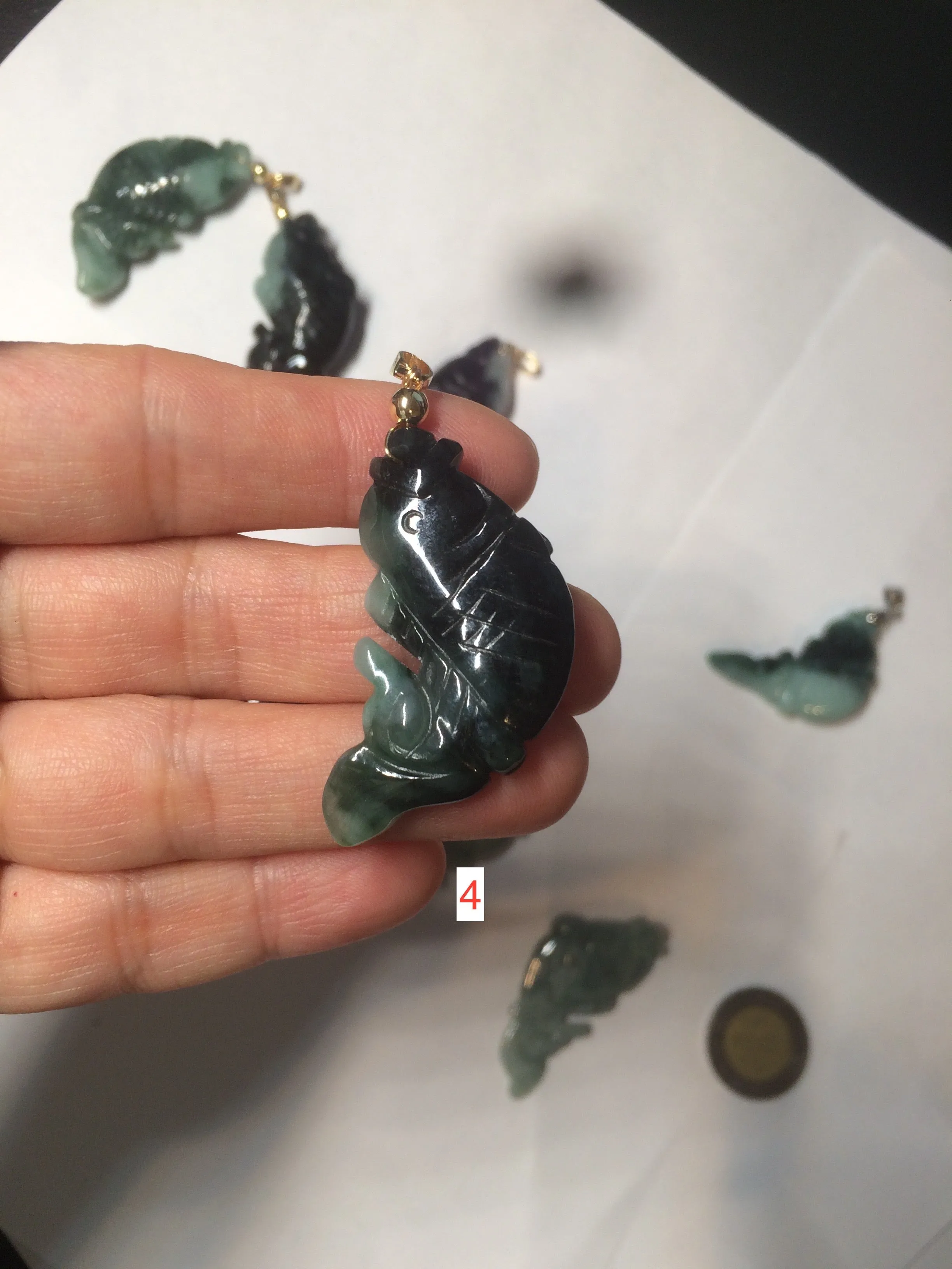 100% Natural clear blue/dark green/yellow jadeite jade 3D fish Pendant/handhold worry stone/Desk decoration BG49