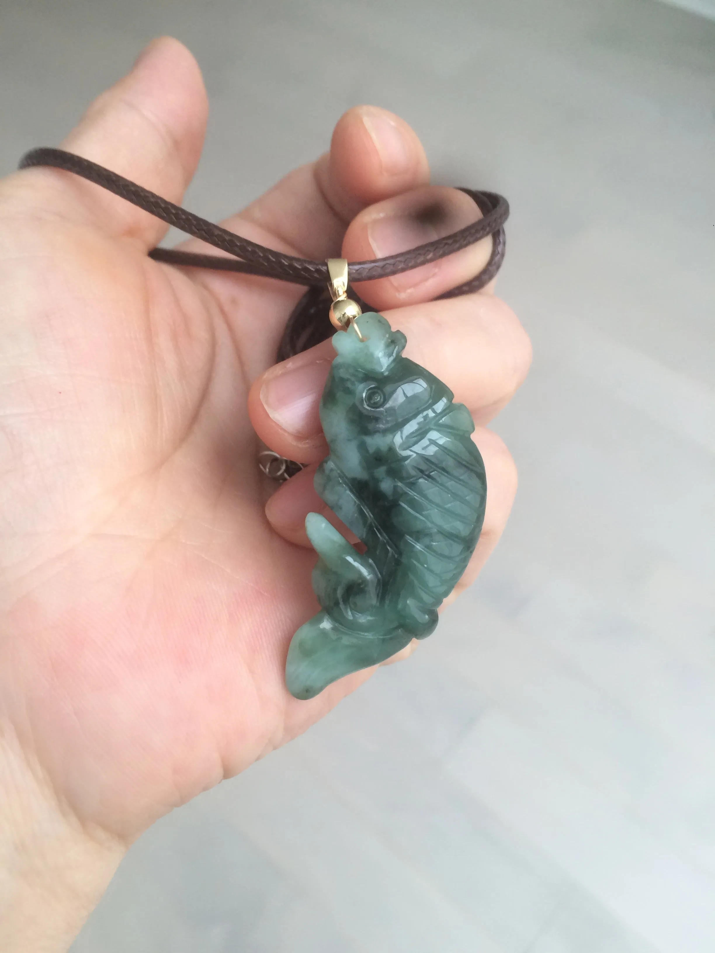 100% Natural clear blue/dark green/yellow jadeite jade 3D fish Pendant/handhold worry stone/Desk decoration BG49