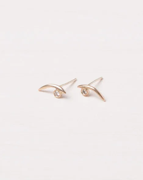 10K Gold Arc White Diamond Earrings