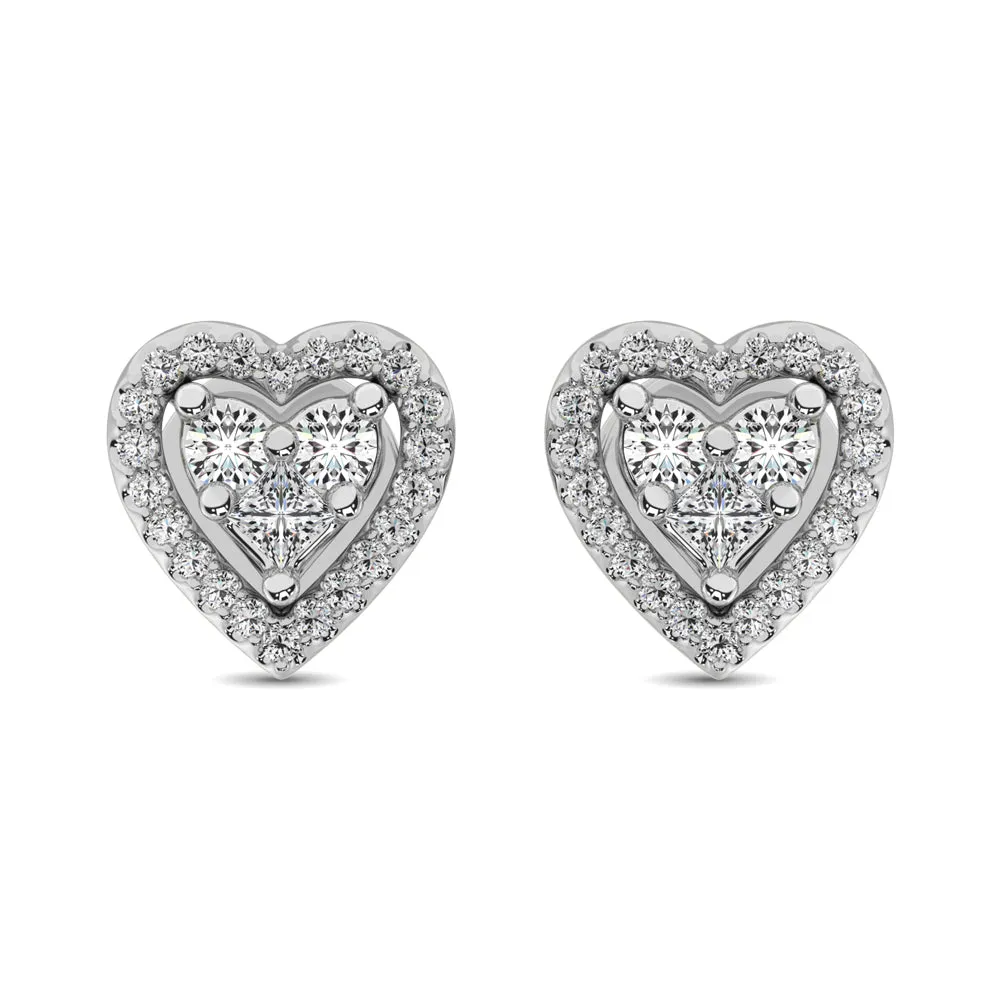 10K White Gold 1/3 Ct.Tw. Diamond Heart Stud Earrings