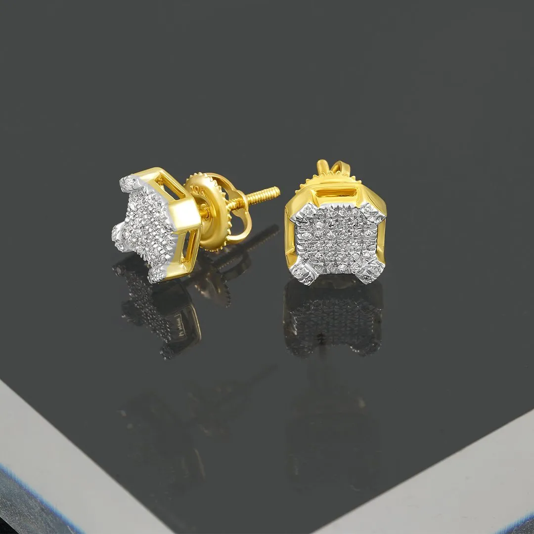 10k Yellow Gold Diamond Square Earrings 0.13 Ctw