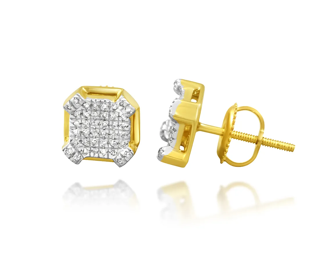 10k Yellow Gold Diamond Square Earrings 0.13 Ctw