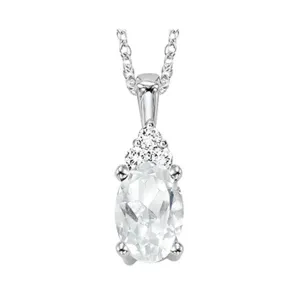 10Kt White Gold Diamond 1/50Ctw & White Topaz 3/8Ctw Pendant