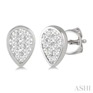 1/2 ctw Pear Shape Lovebright Round Cut Diamond Bezel Stud Earring in 14K White Gold