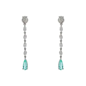 1.26ct Pear Shaped Paraiba Tourmaline 0.70ct Pear Shaped Diamond and 1.05ct Marquise Diamond Earrings in Platinum