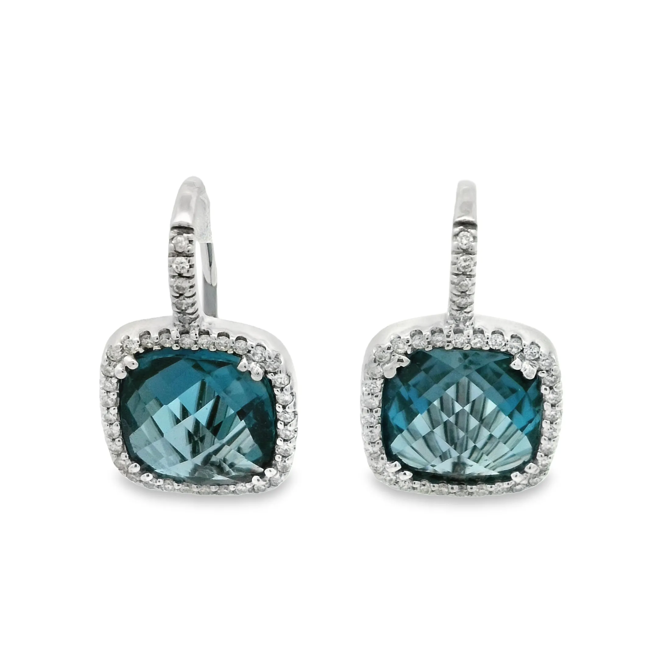 14 Karat White Blue Topaz Gemstone Earrings