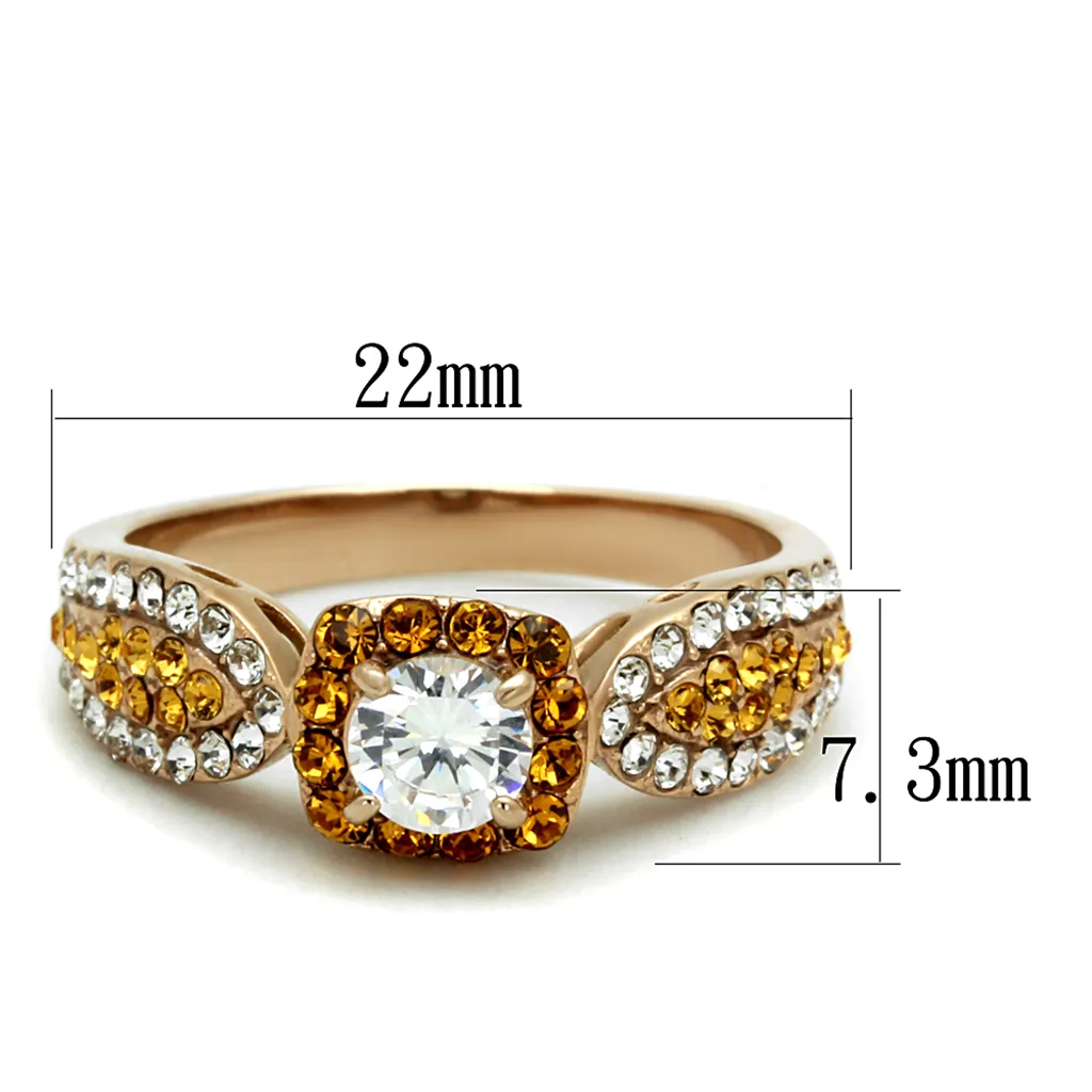 1.45 Clear and Topaz Cz Rose Gold Stainless Steel Engagement Ring Womens Size 5-10