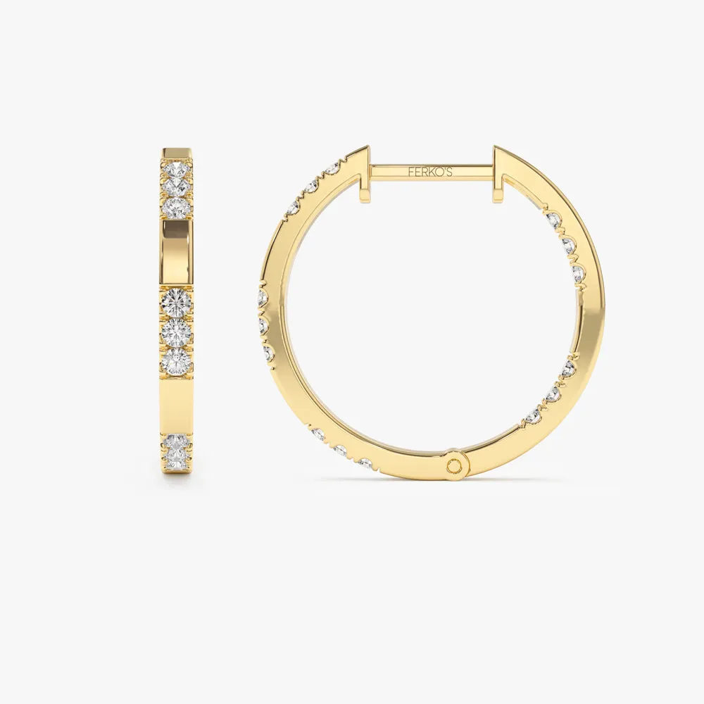 14k Gold Inside out Diamond Hoop Earrings