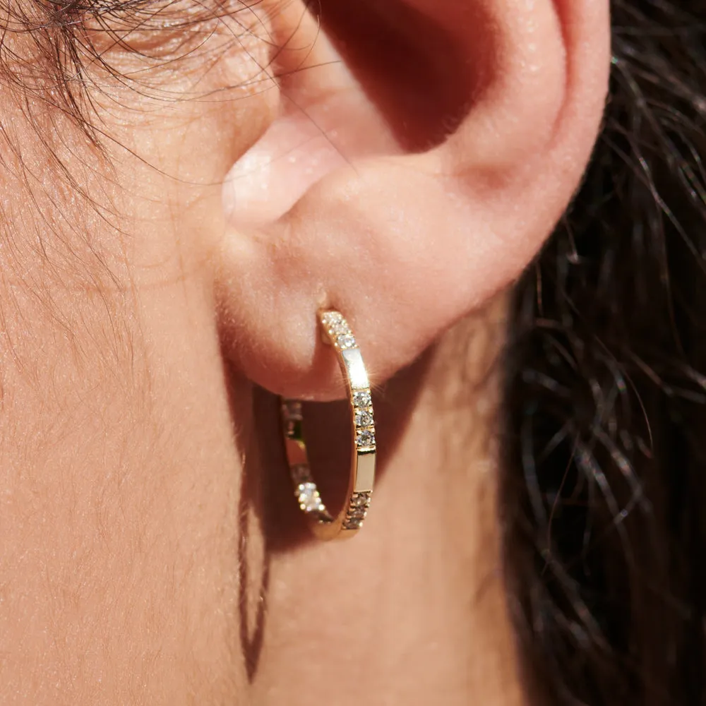 14k Gold Inside out Diamond Hoop Earrings