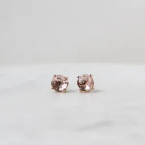 14k Rose Gold 6mm Round Morganite Topaz Post Earring