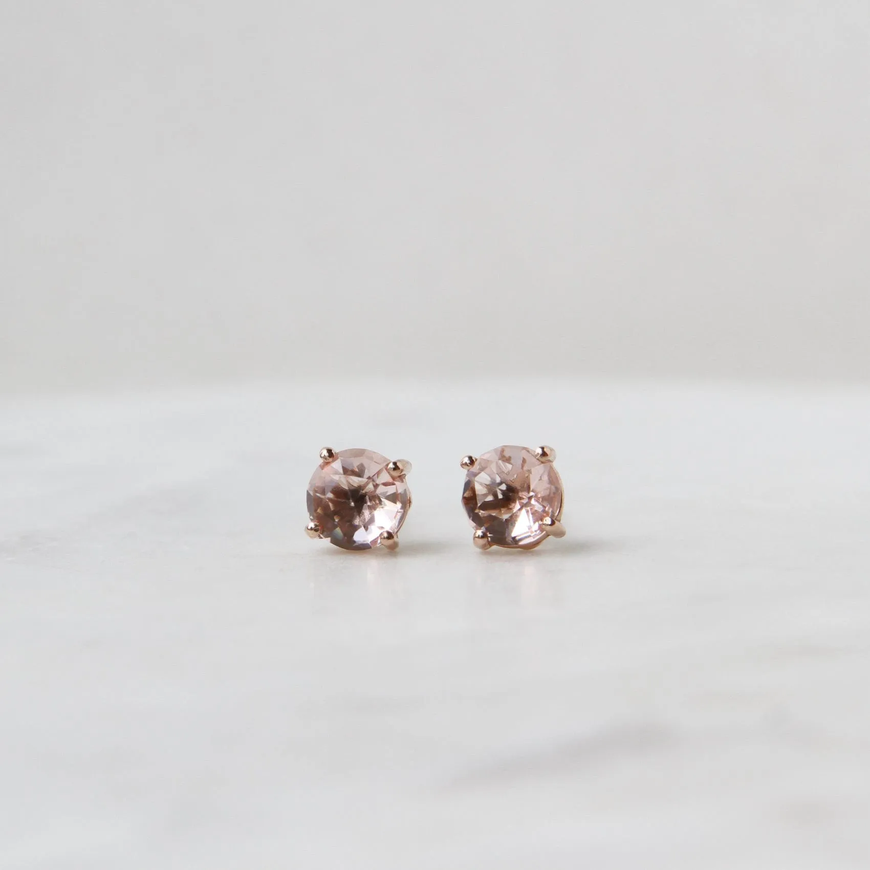 14k Rose Gold 6mm Round Morganite Topaz Post Earring