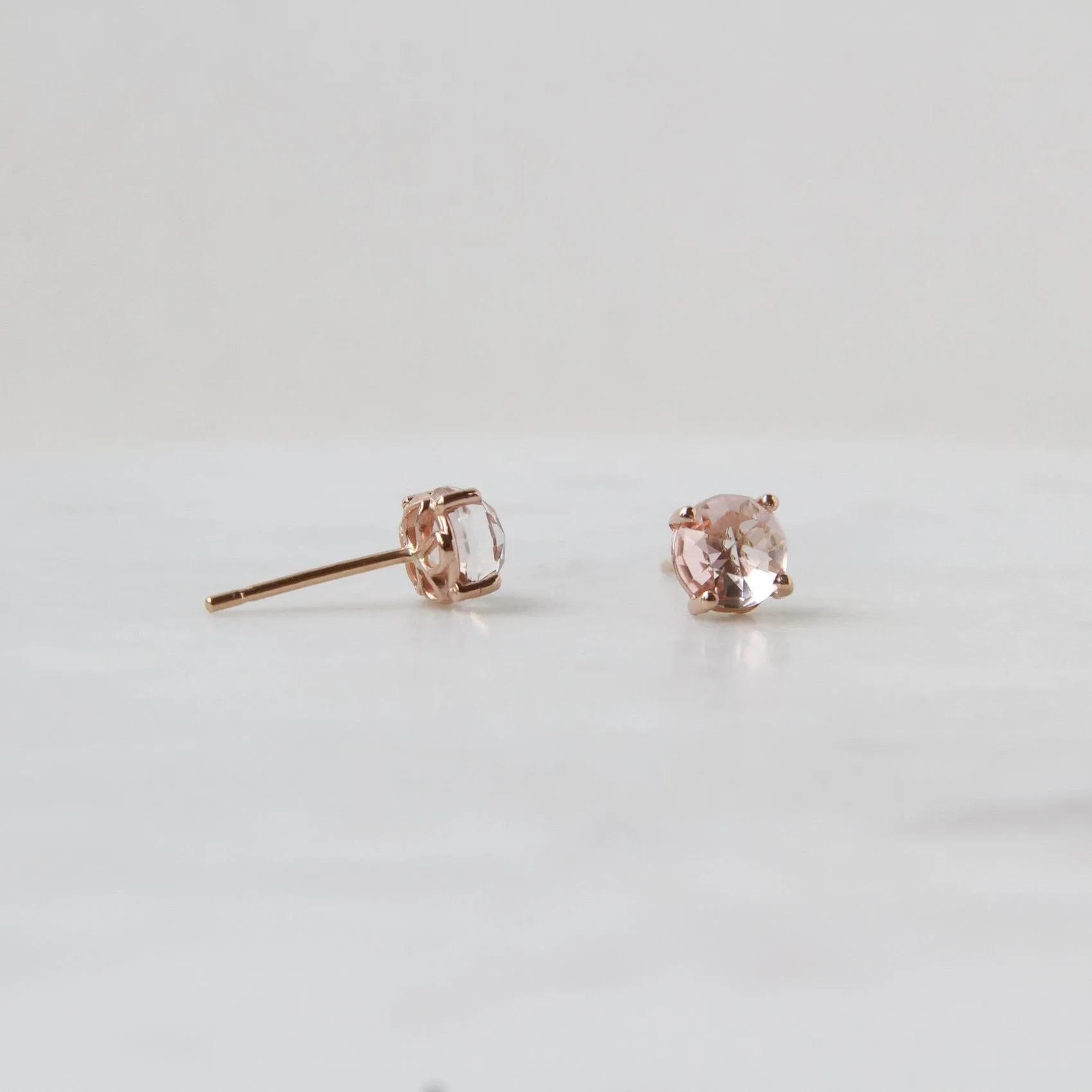 14k Rose Gold 6mm Round Morganite Topaz Post Earring