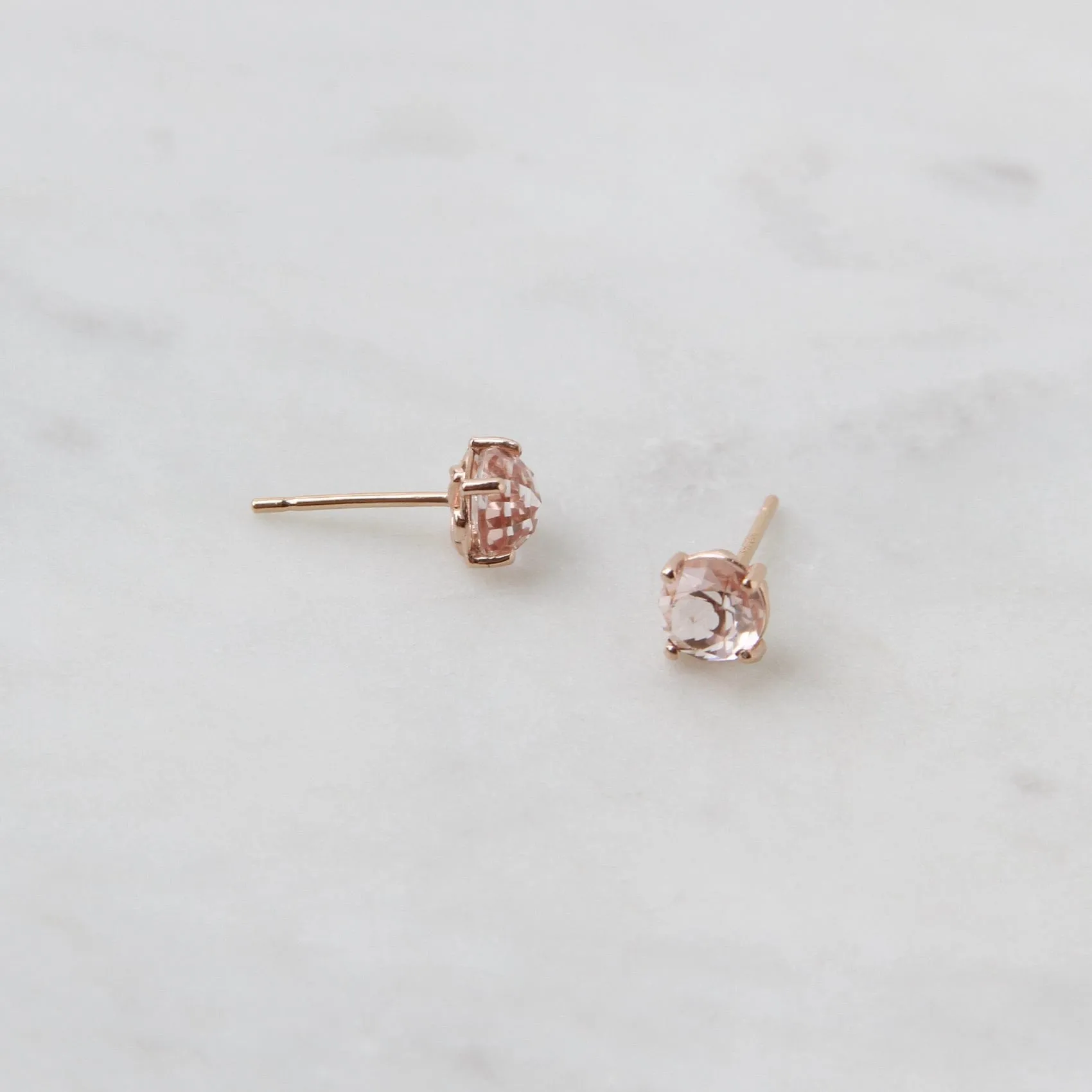 14k Rose Gold 6mm Round Morganite Topaz Post Earring