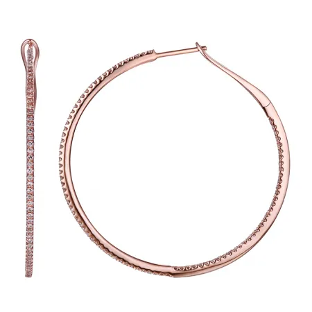 14K Rose Gold Diamond Medium Hoop Earrings