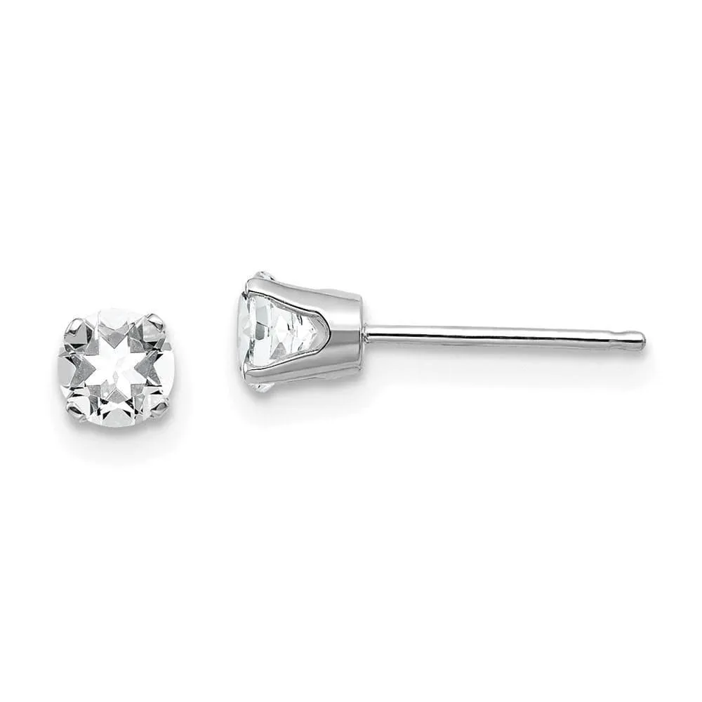 14k White Gold 4mm White Topaz Stud Earrings