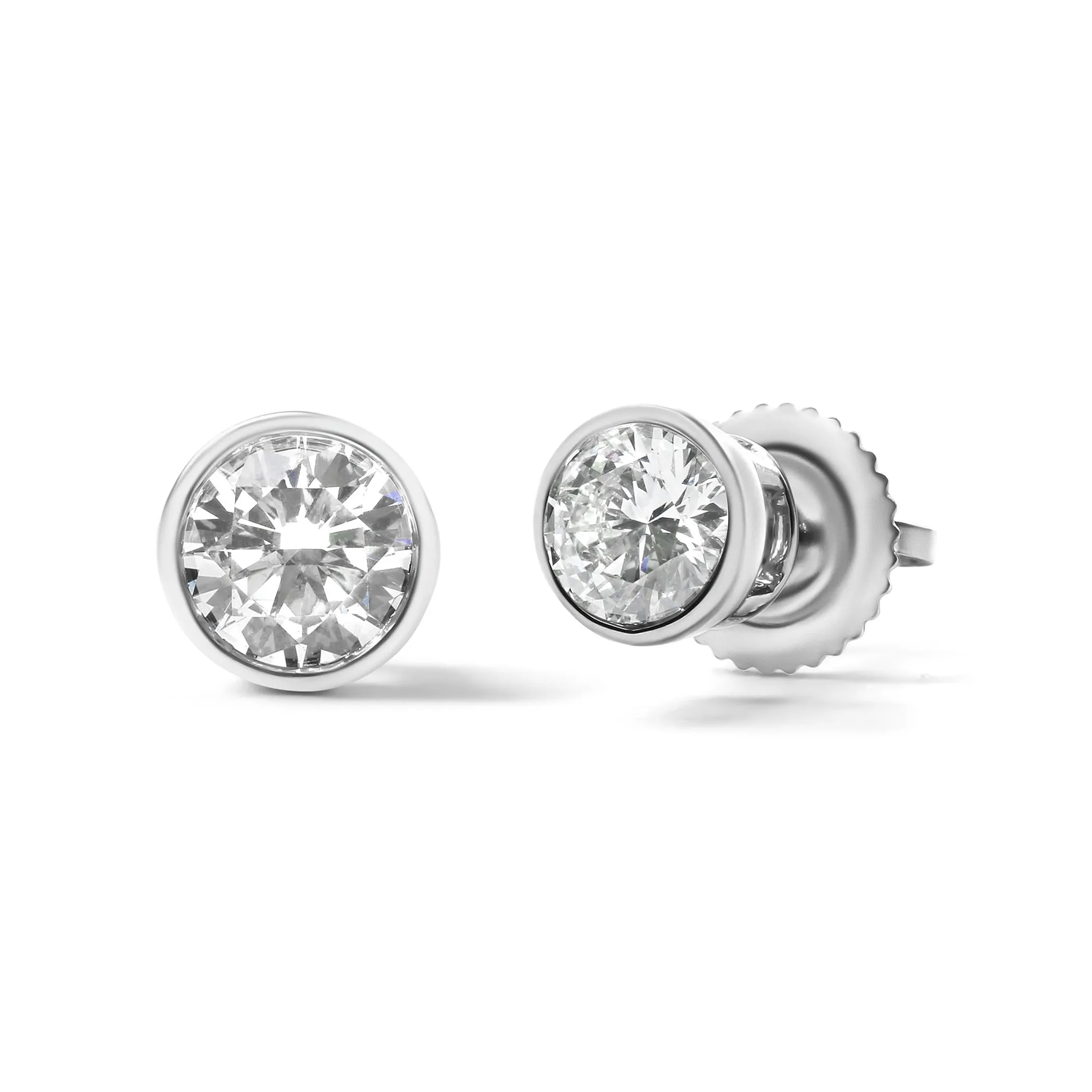 14K White Gold 5/8 Cttw Bezel Set Lab Grown Round Diamond Screw-Back Solitaire Stud Earrings (G-H Color, VS2-SI1 Clarity)