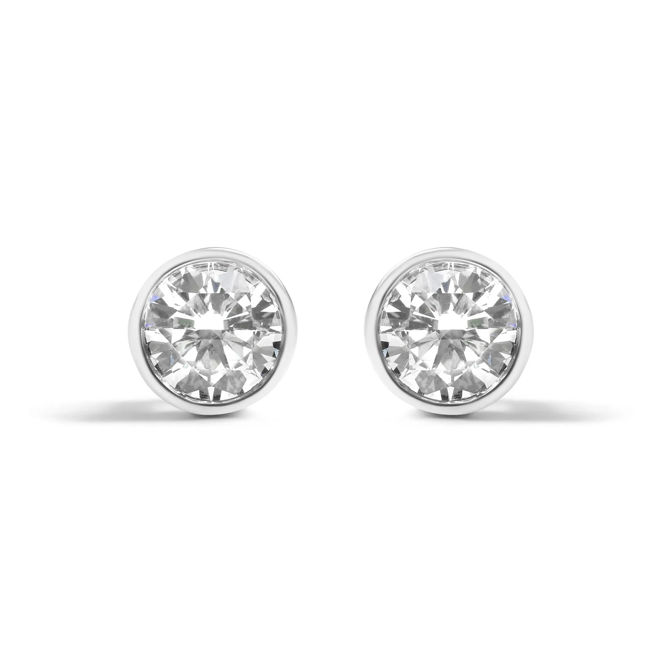 14K White Gold 5/8 Cttw Bezel Set Lab Grown Round Diamond Screw-Back Solitaire Stud Earrings (G-H Color, VS2-SI1 Clarity)