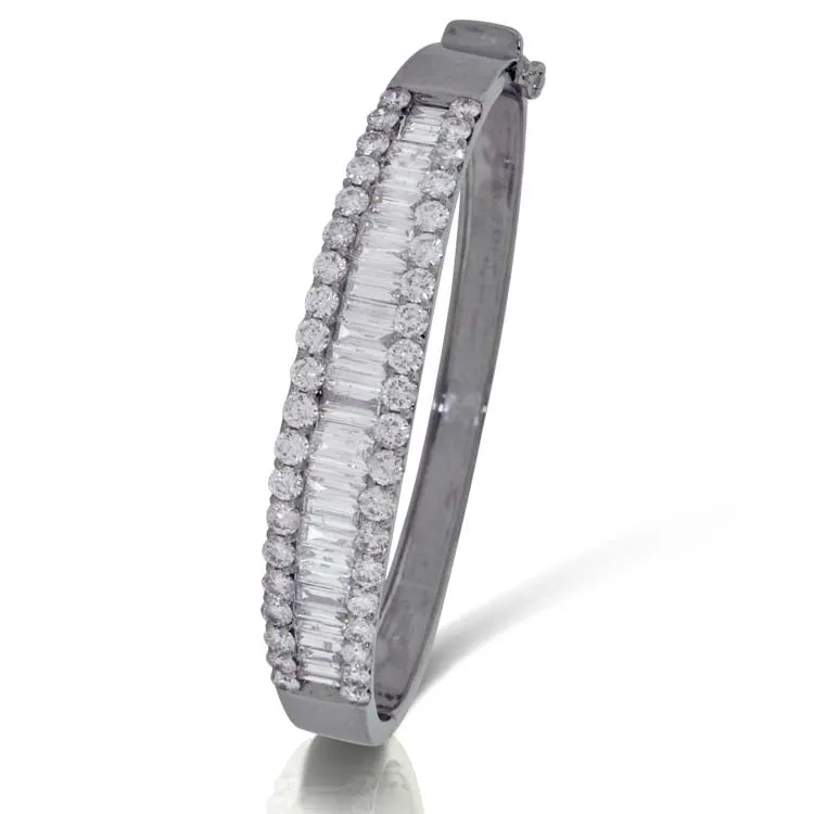 14K White Gold 7.74ctw Round & Baguette Diamond Bangle