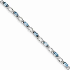 14K White Gold Diamond and Blue Topaz Bracelet