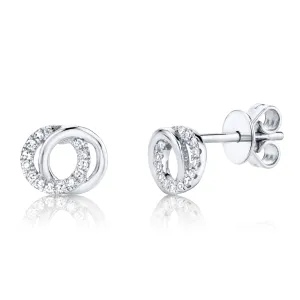 14K White Gold Diamond Interlock Circle Design Stud Earrings