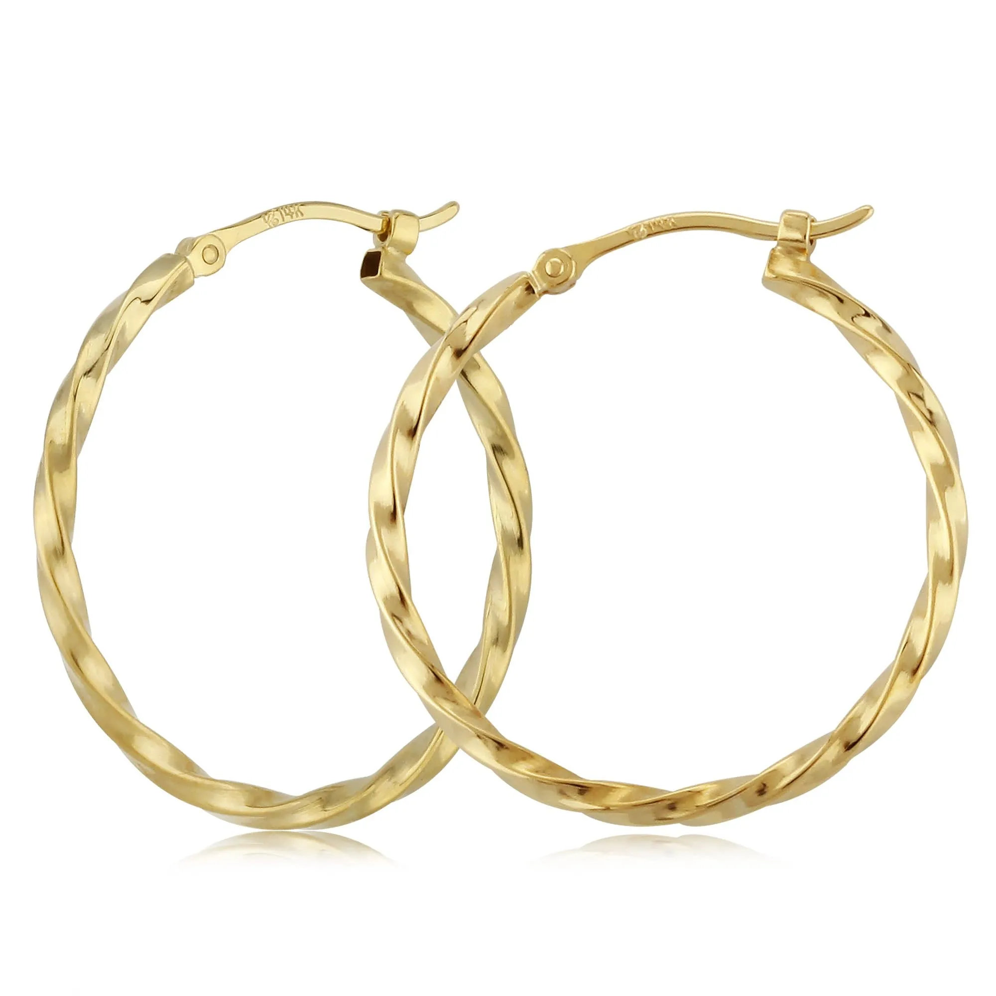 14K Yellow Gold 1.8X24mm Twisted Tube Hoop Earrings