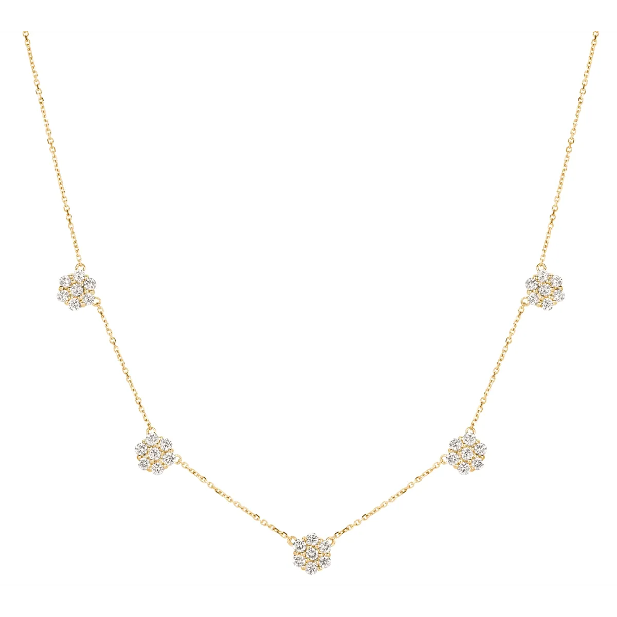 14K Yellow Gold Diamond Flower Station Necklace