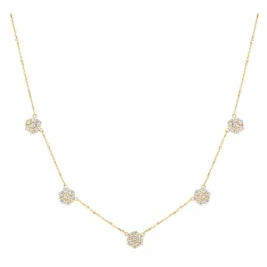 14K Yellow Gold Diamond Flower Station Necklace