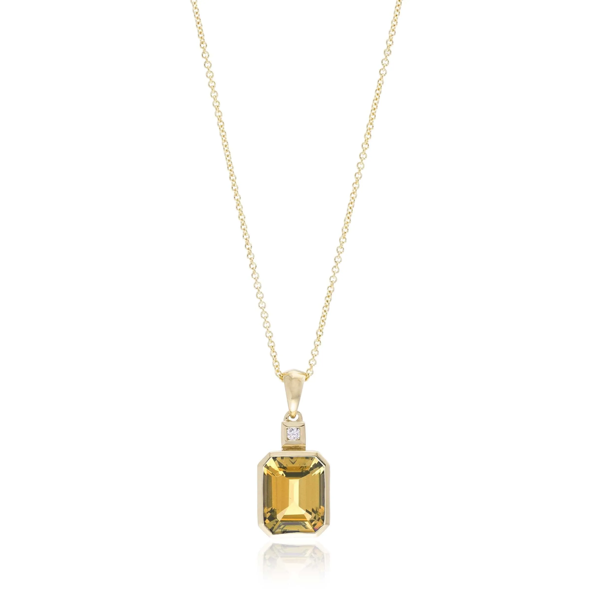 14K Yellow Gold Emerald Cut Citrine Necklace