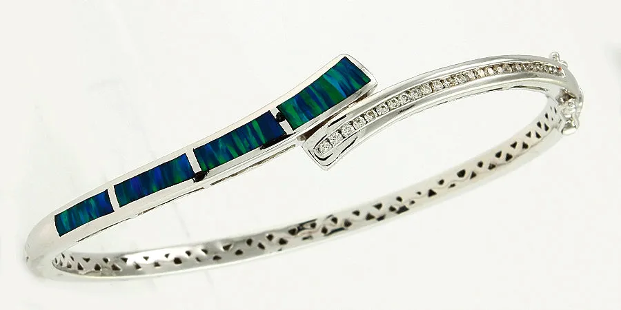 14KW 0.35CTW DIAMOND & OPAL BANGLE