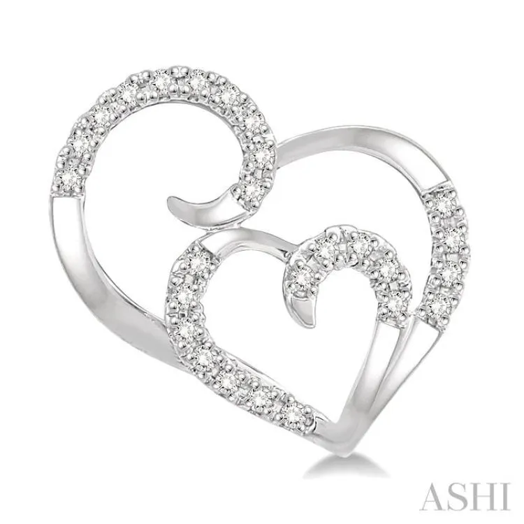 1/6 Ctw Double Heart Round Cut Diamond Earrings in 10K White Gold