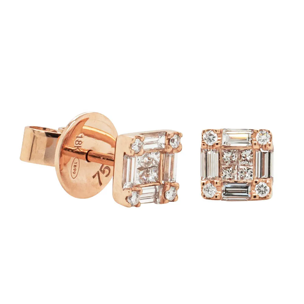 18ct Rose Gold Diamond Quattro Stud Earrings