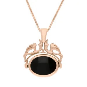 18ct Rose Gold Whitby Jet Blue John Double Sided Oval Swivel Fob Necklace