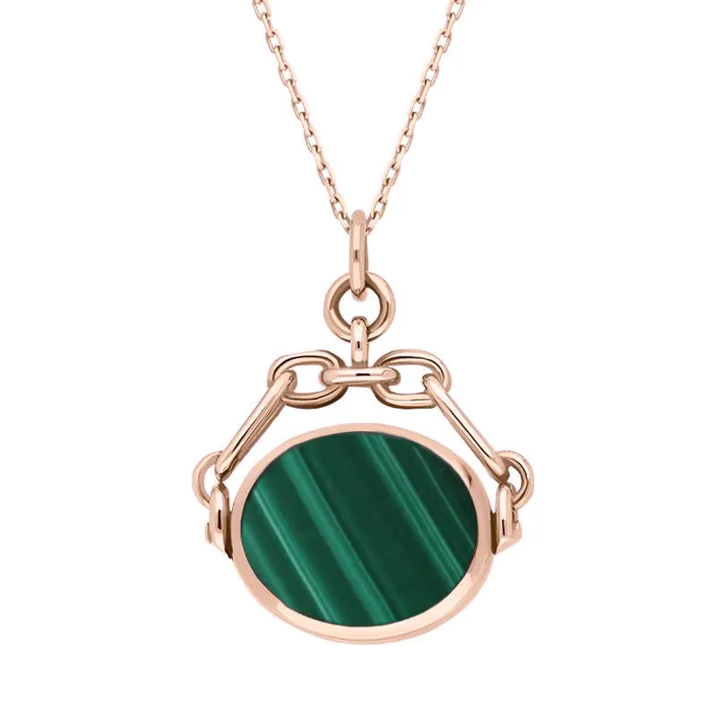 18ct Rose Gold Whitby Jet Malachite Double Sided Swivel Fob Necklace