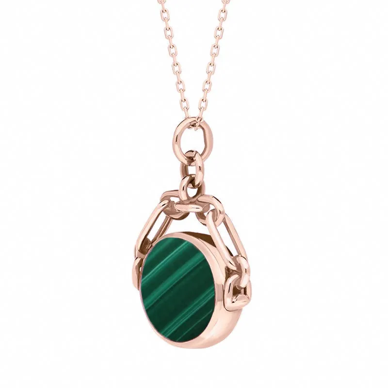 18ct Rose Gold Whitby Jet Malachite Double Sided Swivel Fob Necklace