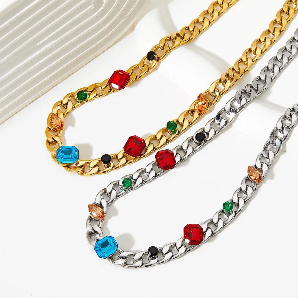 18K Gold Fashion Simple Necklace with Gem Design Versatile