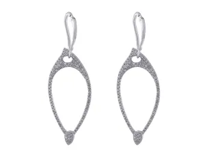 18k White Gold Almond-shaped Long Drop Pave Diamond Earrings