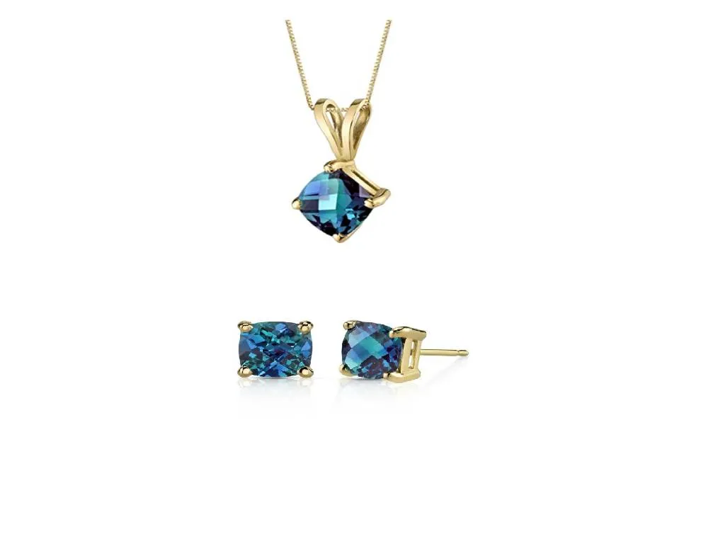 18K Yellow Gold 1ct Alexandrite Square 18 Inch Necklace and Earrings Set Plated