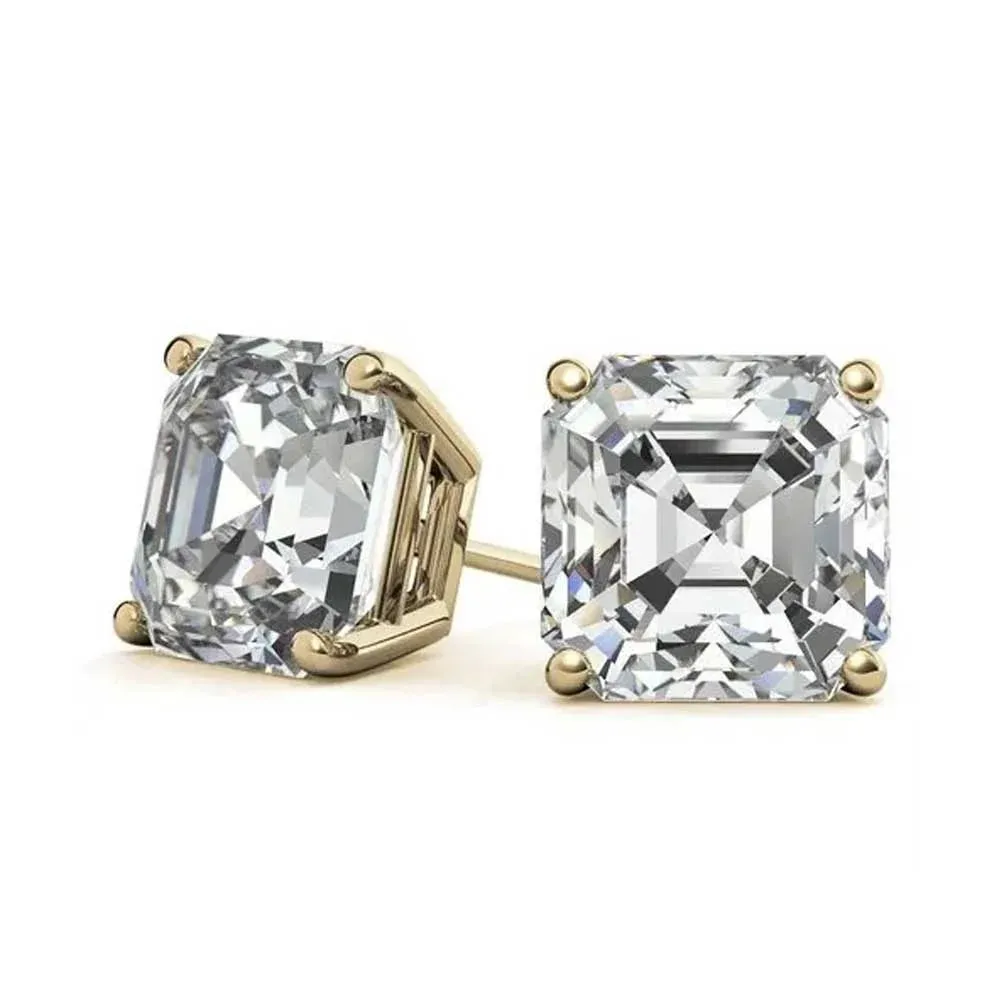 18K Yellow Gold 4 Ct Asher Cut White Topaz Stud Earrings by Paris Jewelry