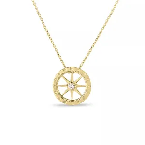 18K Yellow Gold Diamond Compass Pendant