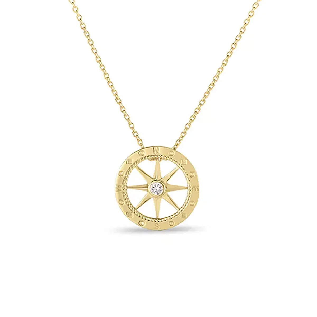 18K Yellow Gold Diamond Compass Pendant