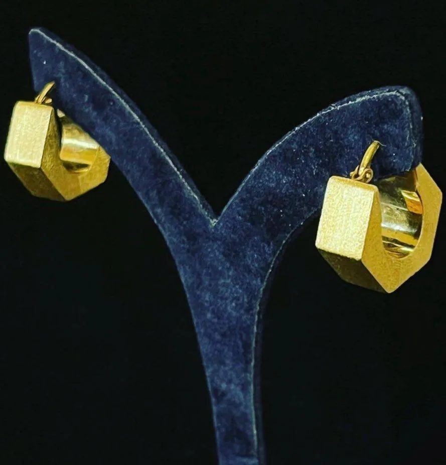 1970s Geometric Brushed Yellow Gold Hoop Earrings