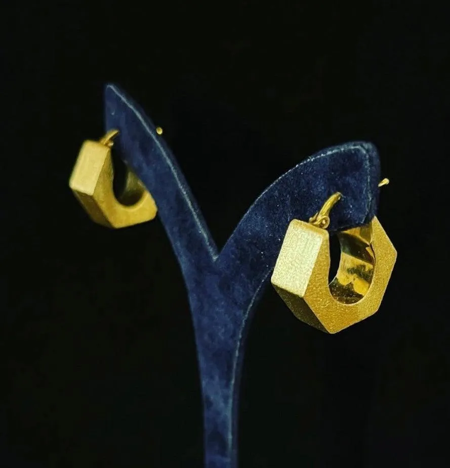 1970s Geometric Brushed Yellow Gold Hoop Earrings