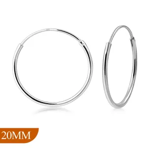 20mm Wide - 1.2mm Thick Silver Hoop Earrings