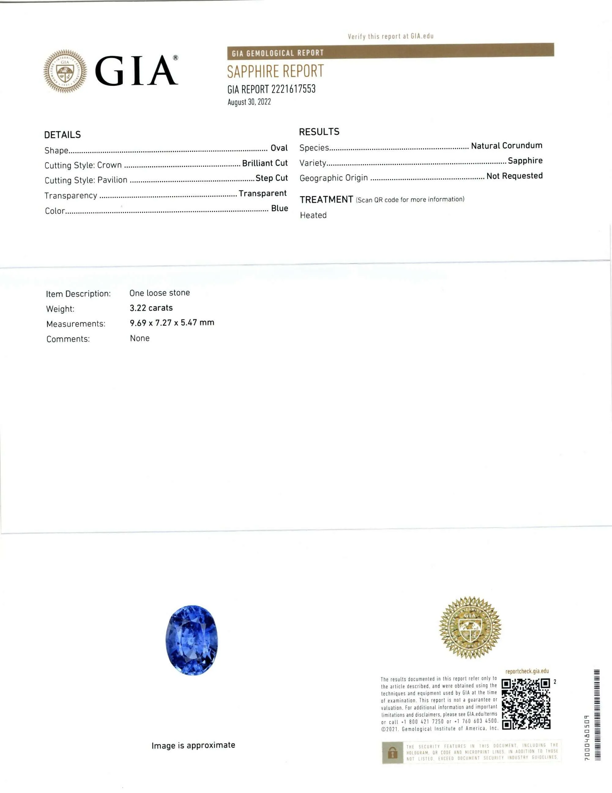 3.22ct GIA CERTIFIED OVAL CUT SAPPHIRE CEYLON CORNFLOWER BLUE NATURAL OVAL LOOSE