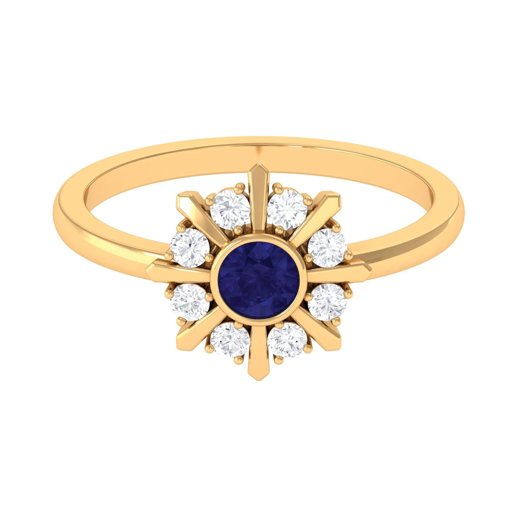 3/4 CT Bezel Set Blue Sapphire Statement Ring with Diamond